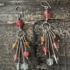 Genuine Cherry Quartz Dangle Earrings
